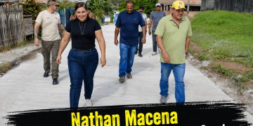 Nathan Macena acompanha Prefeita Mara Alves em visita a Obra de Concretagem de rua, no município Careiro Castanho
